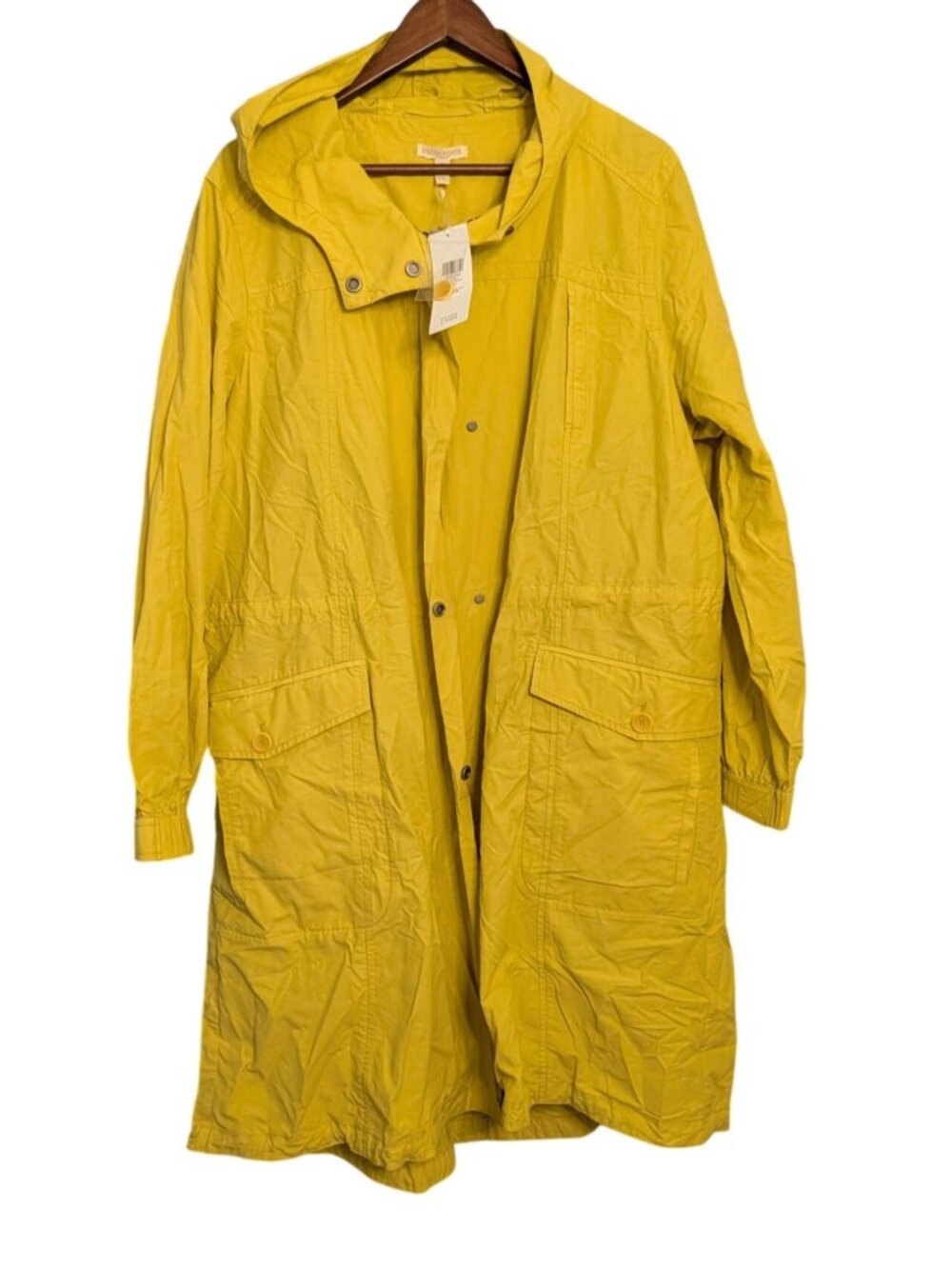 Eileen Fisher Citrn Hooded Anorak Coat 1X Lightweight Organic Cotton Raincoat - Picture 7 of 16